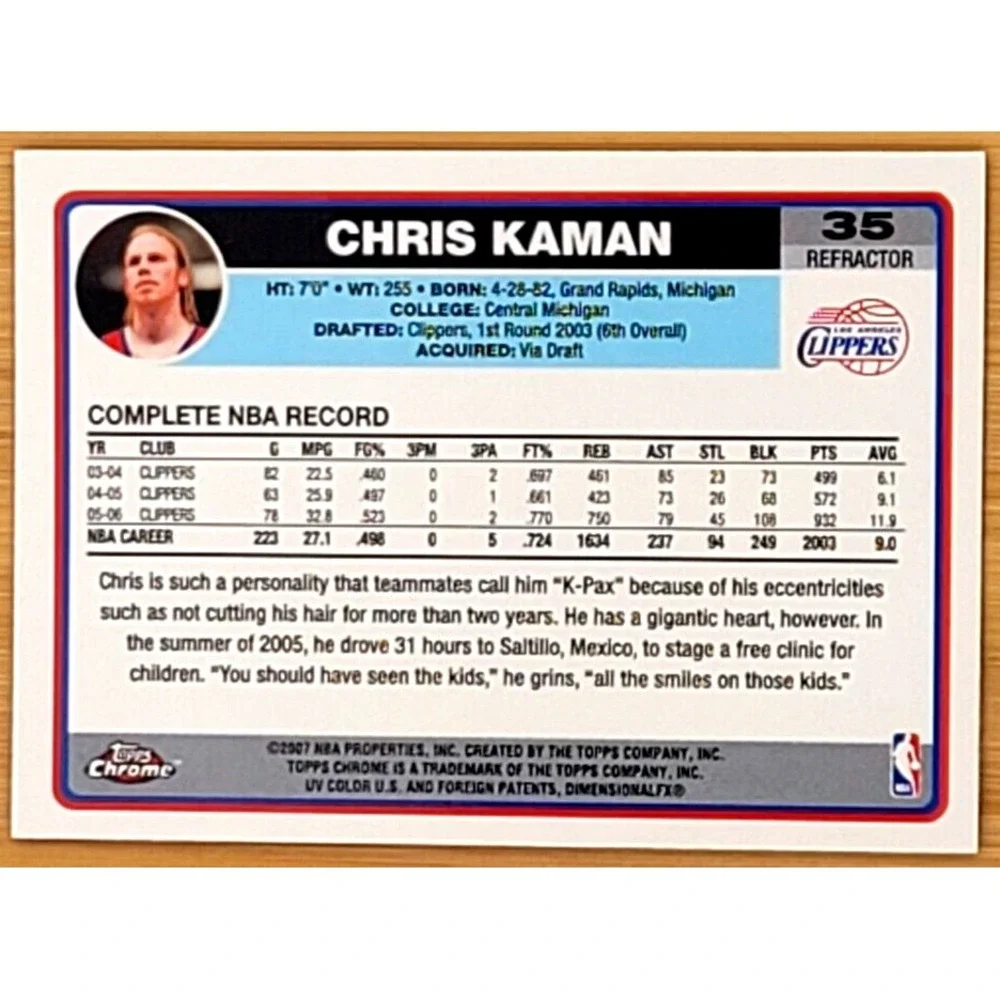 2005-06 TOPPS CHROME CHRIS KAMAN  REFRACTOR‎